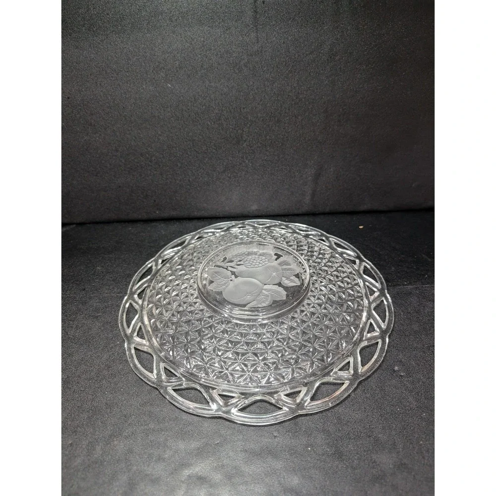 Imperial Glass Laced Rim‎ Frosted Intaglio Rose Diamond Platter, Serving Tray